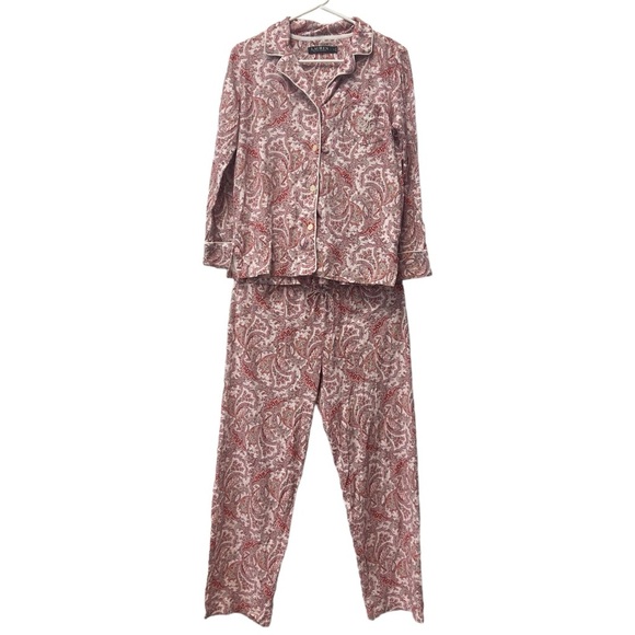 Lauren Ralph Lauren Floral Paisley Print Cotton 2 Piece Comfy Sleep Pajama Set - Picture 2 of 14